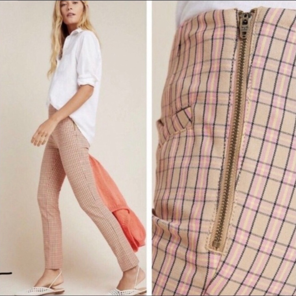 Anthropologie Essential Slim Plaid Stretch Pants